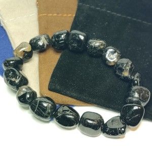 BLACK TOURMALINE STRETCHY NUGGET BRACELET NATURAL STONE w/ FREE FELT POUCH-NB24
